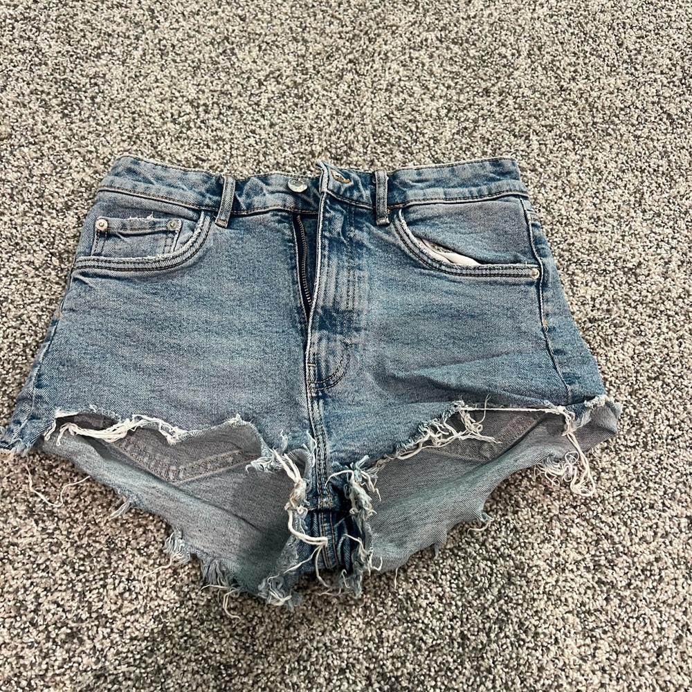 Zara Frayed Hem Blue Jean Shorts